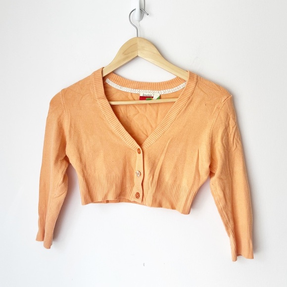 Modcloth fervor peach cropped cardigan stretchy 3/4 sleeve - Picture 1 of 4